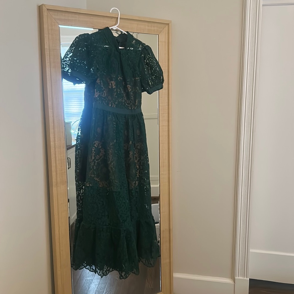 Self-portrait green lace midi dress